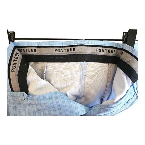 NEW Men's PGA Tour Active Gripper Waistband Golf Shorts Plaid Blue (Size: 40) - Picture 7 of 7